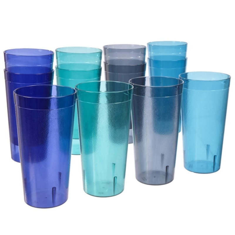 16oz 20oz Plastic Reusable Tumblers Water Cups Assorted Colors Restaurant Drinking Cafe Glasses Stackable BPA-free Top-rack