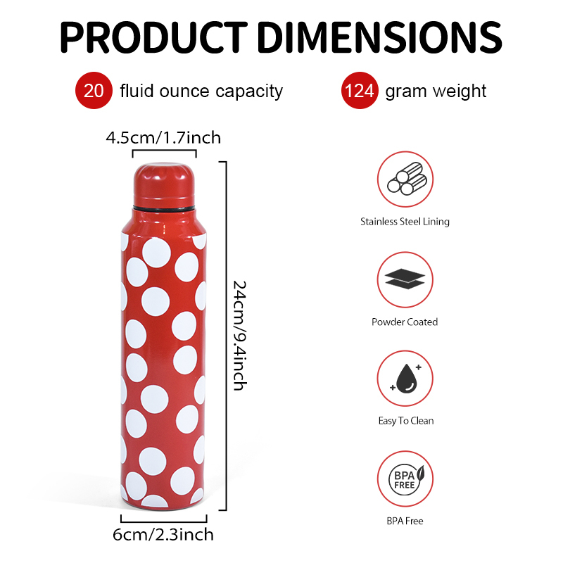 Slim 20oz Stainless Steel Single Wall Sports Water Bottle Outdoor Travel Gym BPA Free Business Gift Keeps Cold