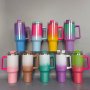 Factory Hot Selling 40oz Sublimation Gradient Glitter Stainless Steel Handle Mug with Lid and Straw Coffee Mugs