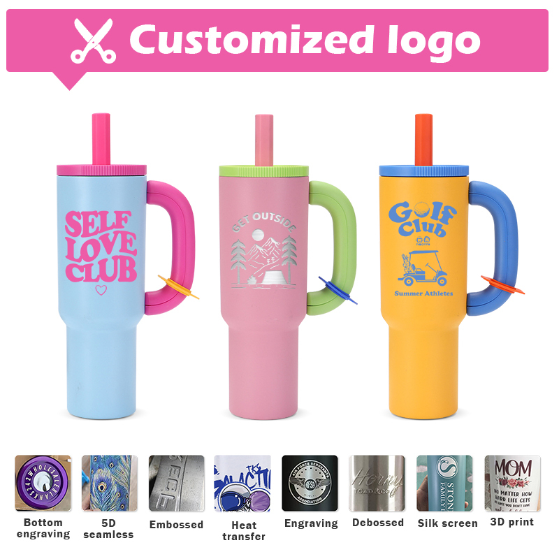 New Colors 40oz Handle Tumbler with Removable Straw Double Wall Stainless Steel Travel Mug with Leakproof Lids