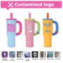 New Colors 40oz Handle Tumbler with Removable Straw Double Wall Stainless Steel Travel Mug with Leakproof Lids