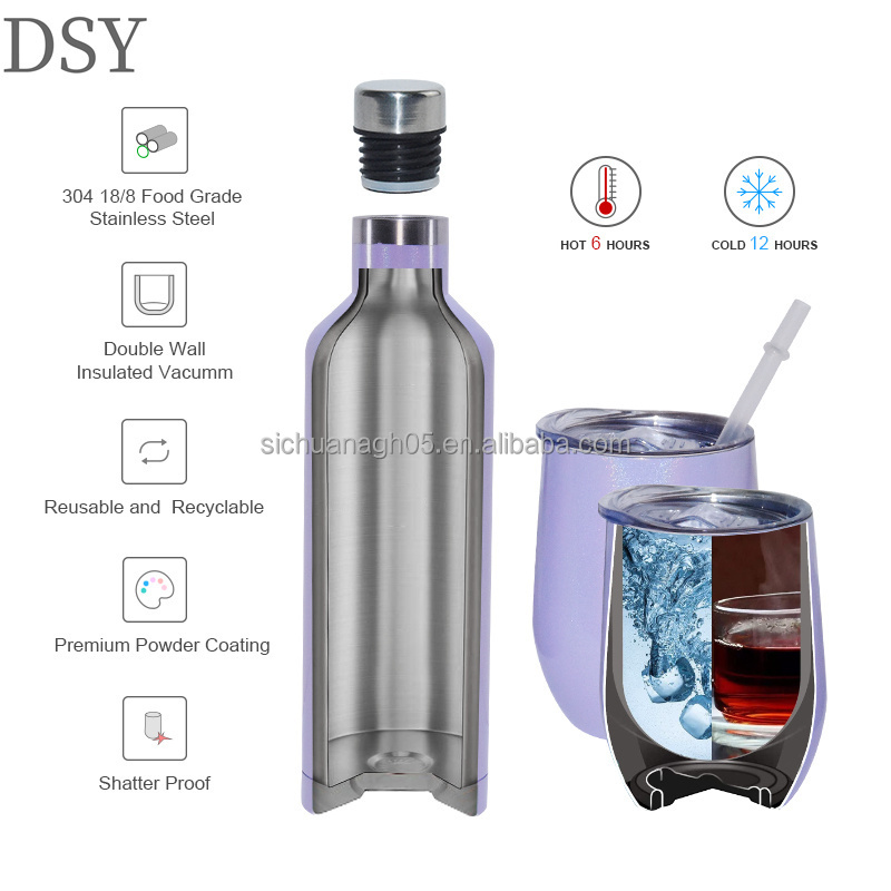 500ml Wholesale Stainless Steel Double Walled  Colorful Wine Bottle Tumbler Gift Set for New Year Valentines