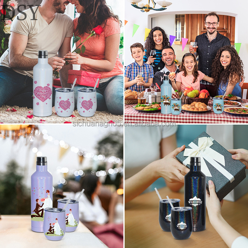 500ml Wholesale Stainless Steel Double Walled  Colorful Wine Bottle Tumbler Gift Set for New Year Valentines