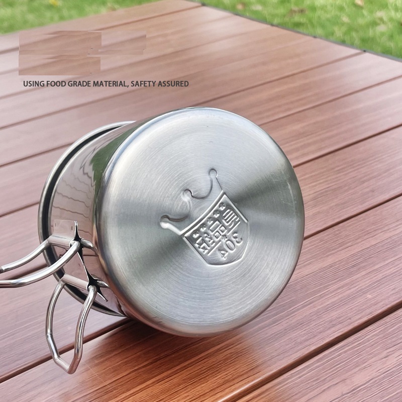 Logo SS304 Stainless Steel Camping Cup 250ml 350ml 550ml Outdoor Camping Portable Cup Hiking Cup Travel Mug with Foldable Handle