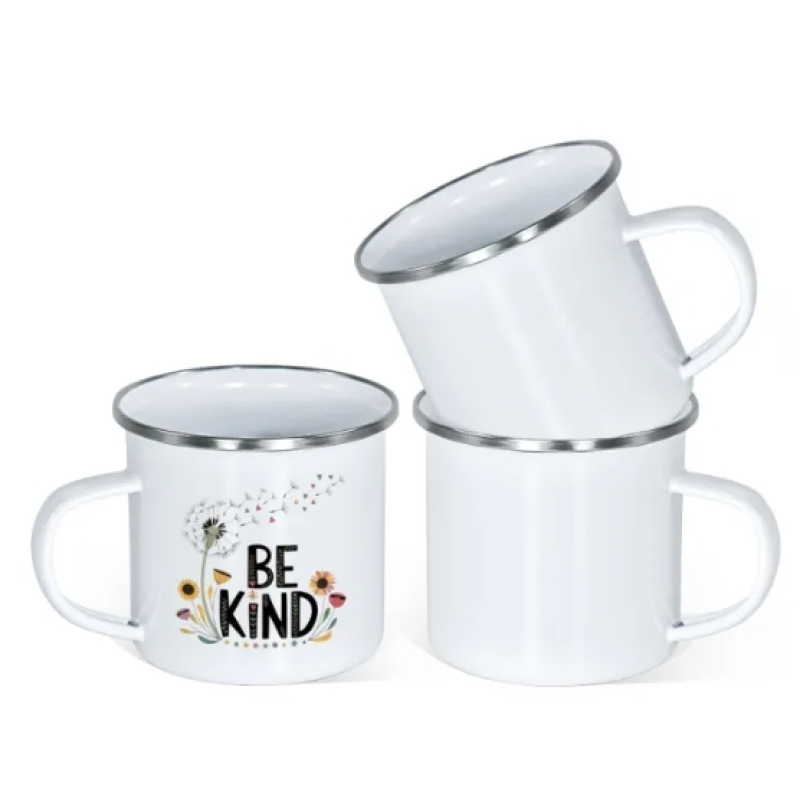 36pcs/Pack Ready to Ship 12oz Enamel Mugs Sublimation Blanks Coffee Mug With Silver Rim for Heat Press Printing