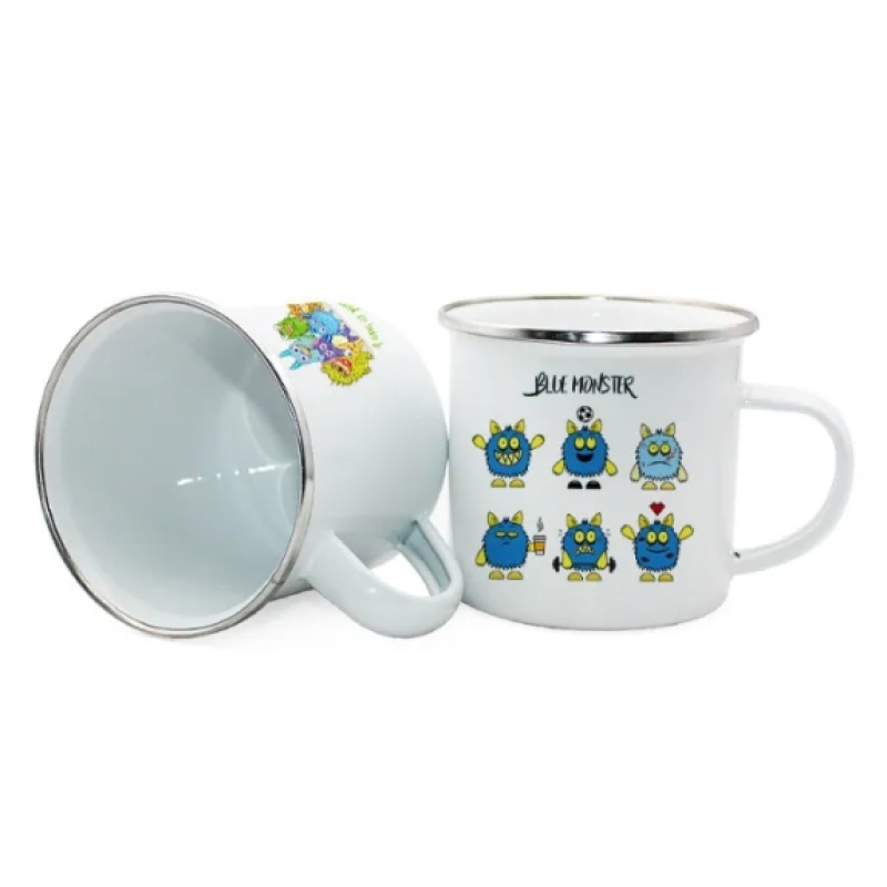 36pcs/Pack Ready to Ship 12oz Enamel Mugs Sublimation Blanks Coffee Mug With Silver Rim for Heat Press Printing