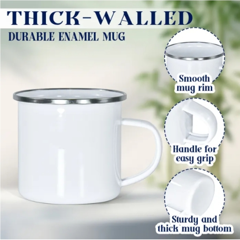 36pcs/Pack Ready to Ship 12oz Enamel Mugs Sublimation Blanks Coffee Mug With Silver Rim for Heat Press Printing