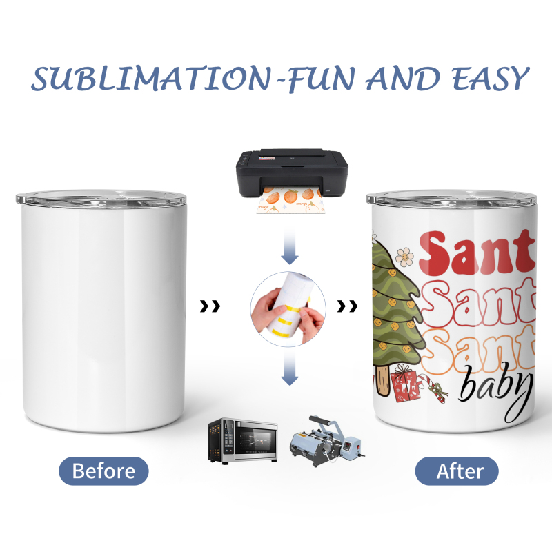 10oz Sublimation Seamless Tumbler Mug Without Handle Metal Tumblers Stainless Steel Cups Snow Globe Premium Tumbler