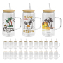 RTS US Stocked 25pcs/ctn 16oz Double Wall Glass Snow Globe Glass Can with Handle and Pre-drilled Hole Plug Bamboo Lid