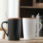 Customized 13oz Black and White Ceramic Coffee Mug with Lid and Spoon Milk Cup Classic Mug Drinking Cups for Tea and Coffee