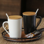 Customized 13oz Black and White Ceramic Coffee Mug with Lid and Spoon Milk Cup Classic Mug Drinking Cups for Tea and Coffee