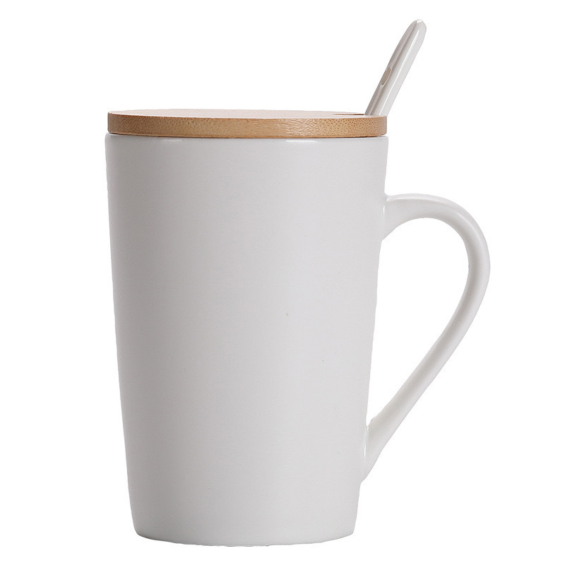 Customized 13oz Black and White Ceramic Coffee Mug with Lid and Spoon Milk Cup Classic Mug Drinking Cups for Tea and Coffee