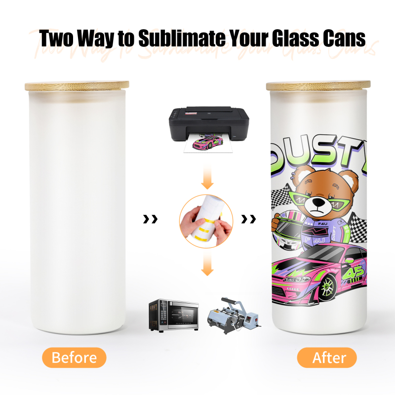 Frosted 25oz Sublimation Blank Beer Can Beer Glasses Cup Can Shape Glass with Bamboo Lid and Glass Lid 25pcs/ctn