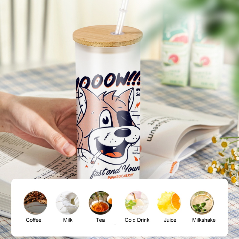 Frosted 25oz Sublimation Blank Beer Can Beer Glasses Cup Can Shape Glass with Bamboo Lid and Glass Lid 25pcs/ctn