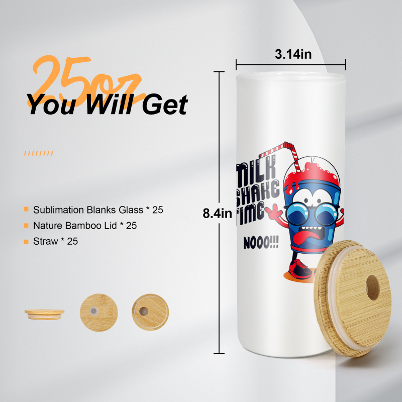 Frosted 25oz Sublimation Blank Beer Can Beer Glasses Cup Can Shape Glass with Bamboo Lid and Glass Lid 25pcs/ctn