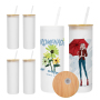 Frosted 25oz Sublimation Blank Beer Can Beer Glasses Cup Can Shape Glass with Bamboo Lid and Glass Lid 25pcs/ctn