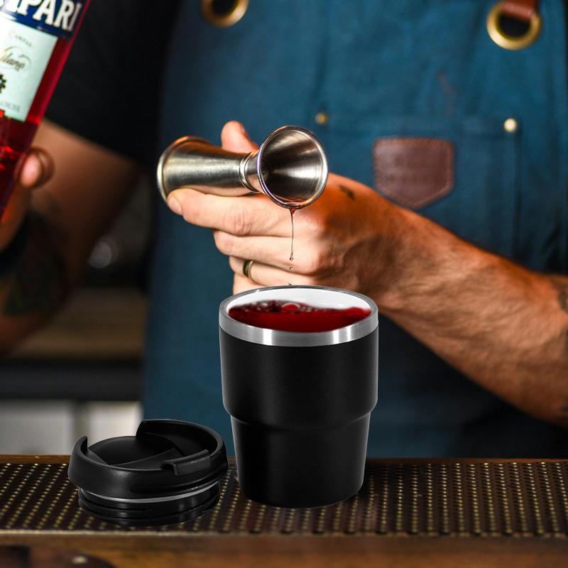 Small Pack RTS 4PCS/CTN US Warehouse 6oz Powder Coated Black Coffee Mugs Mini Travel Cups Inside with Enamel Coating