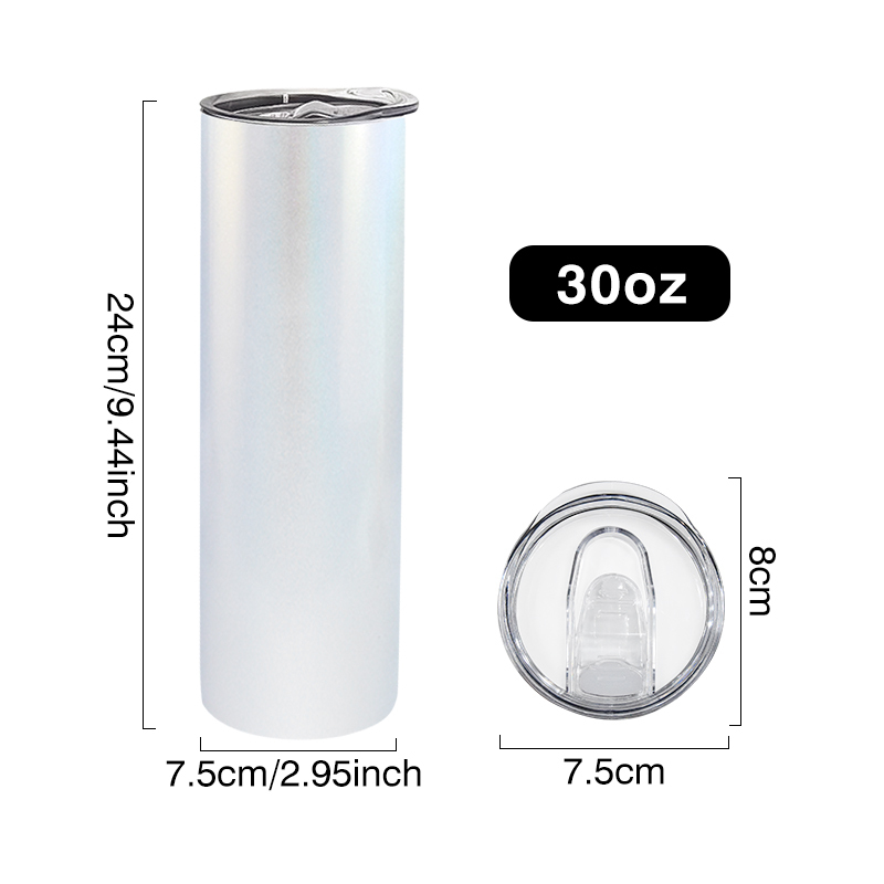 China Warehouse in Stocked  30oz Shimmer Glitter White Holographic Sublimation Blanks Tumbler