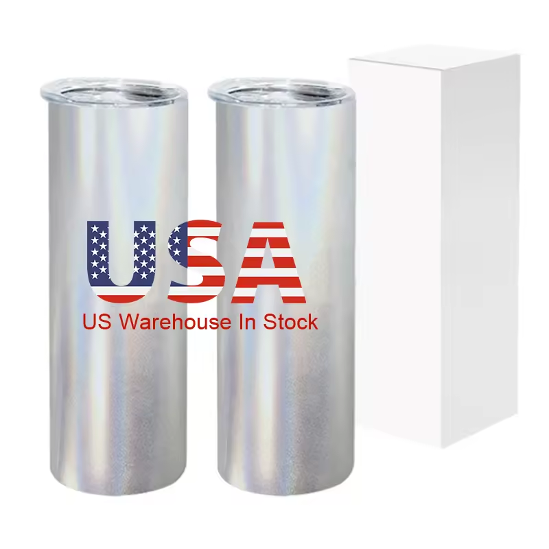 China Warehouse in Stocked  30oz Shimmer Glitter White Holographic Sublimation Blanks Tumbler