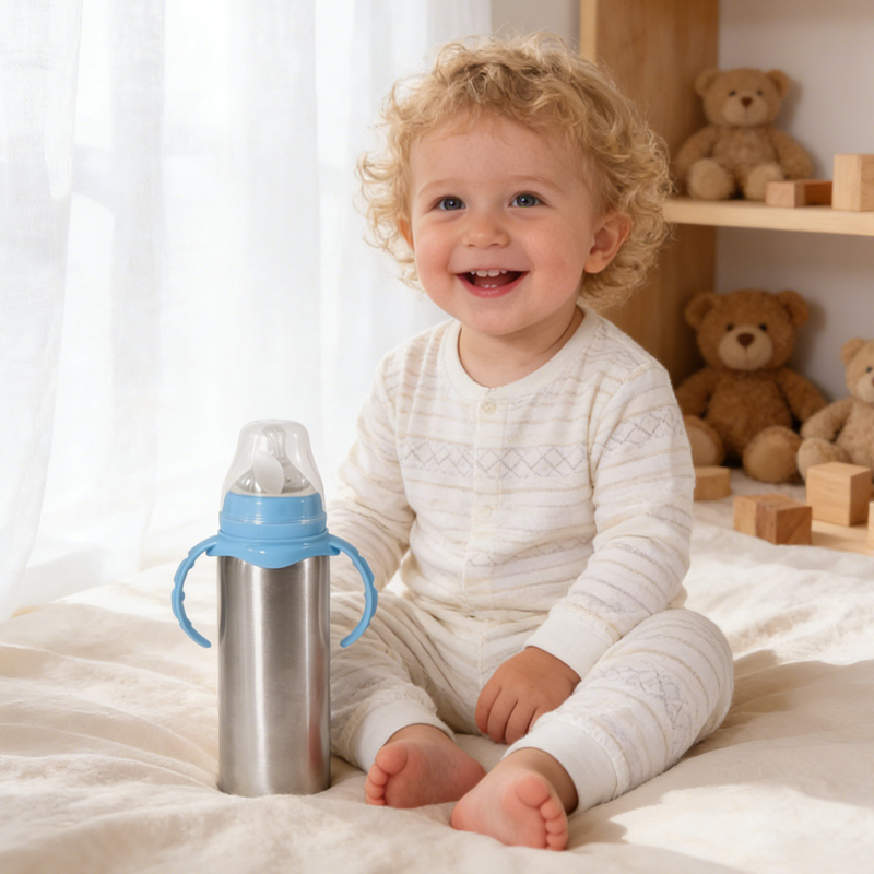 Baby Bottle 8oz Baby Water Bottle 240ml Sublimation Baby Bottle with Handle and Silicone Sipper Spouts