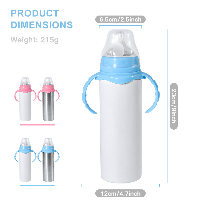 Baby Bottle 8oz Baby Water Bottle 240ml Sublimation Baby Bottle with Handle and Silicone Sipper Spouts