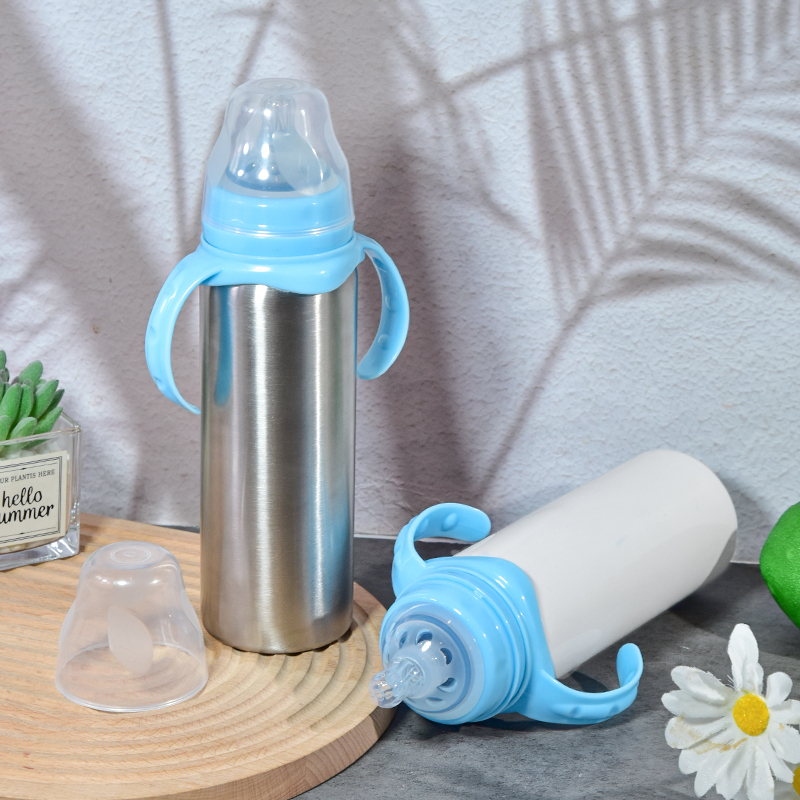 Baby Bottle 8oz Baby Water Bottle 240ml Sublimation Baby Bottle with Handle and Silicone Sipper Spouts