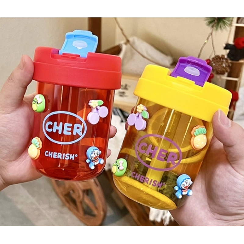 350ml Children PC Plastic Water Bottle High Temperature Resistant Cute Cup for Kids Students W/ Dual Drinking Mouth BAP-FREE