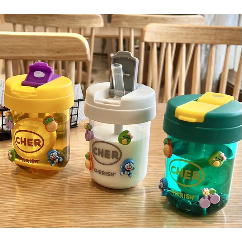 350ml Children PC Plastic Water Bottle High Temperature Resistant Cute Cup for Kids Students W/ Dual Drinking Mouth BAP-FREE