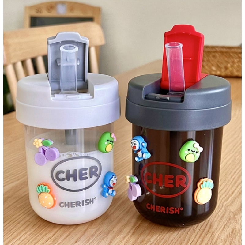 350ml Children PC Plastic Water Bottle High Temperature Resistant Cute Cup for Kids Students W/ Dual Drinking Mouth BAP-FREE