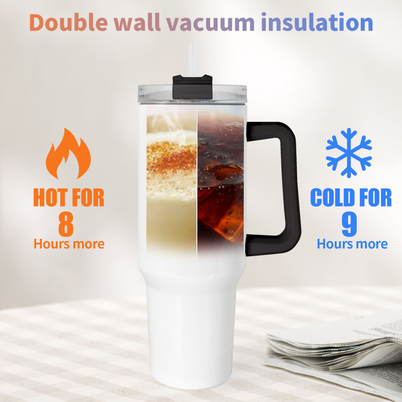 RTS USA Warehouse Small Pack 12pcs/ctn 40oz White Sublimation Tumbler Small Pack Travel Mug with Black Handle and Black Lid