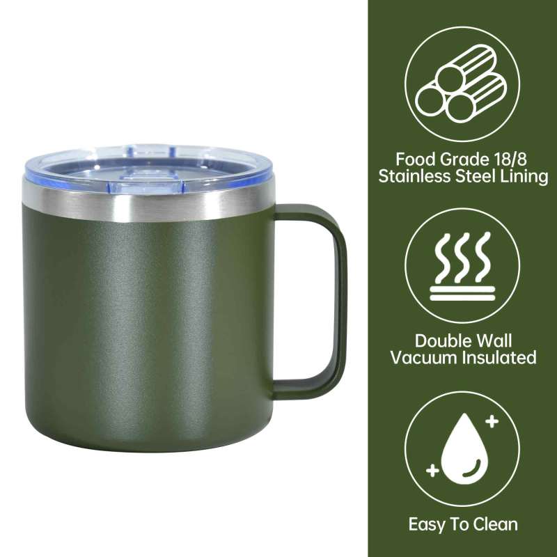 Hot and Cold 14oz Stainless Steel Insulated Coffee Mug Double Wall Vacuum Travel Mug Tumbler Cup with Handle Lids