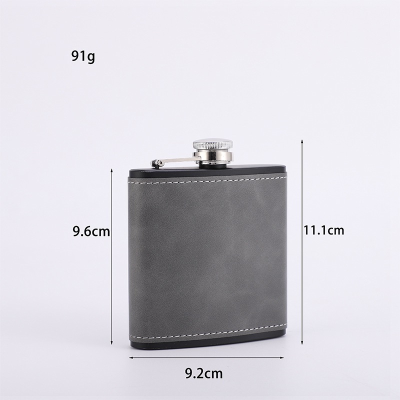 Custom 6oz 8oz Hip Flask Portable Brown Leather Cover Wine Pot Stainless Steel 201 Flask for Alcohol Whiskey Flasks Man Gift Set