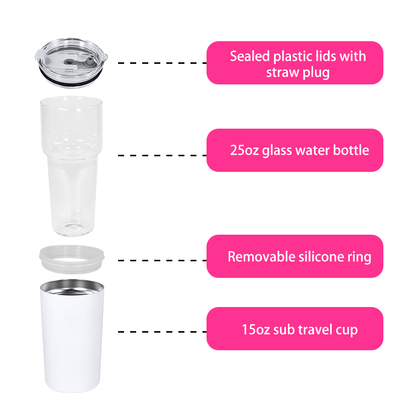 Colored 2 in 1 25oz Glass Water Bottle Sealed Straw Plug Stainless Steel Vacuum 15oz Powder Coated Travel Coffee Cup 25pcs/ctn