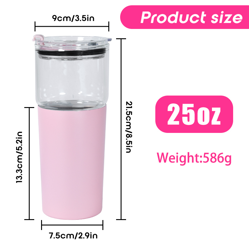 Colored 2 in 1 25oz Glass Water Bottle Sealed Straw Plug Stainless Steel Vacuum 15oz Powder Coated Travel Coffee Cup 25pcs/ctn