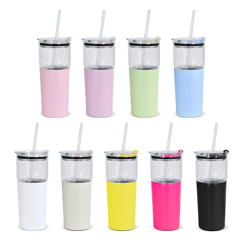 Colored 2 in 1 25oz Glass Water Bottle Sealed Straw Plug Stainless Steel Vacuum 15oz Powder Coated Travel Coffee Cup 25pcs/ctn