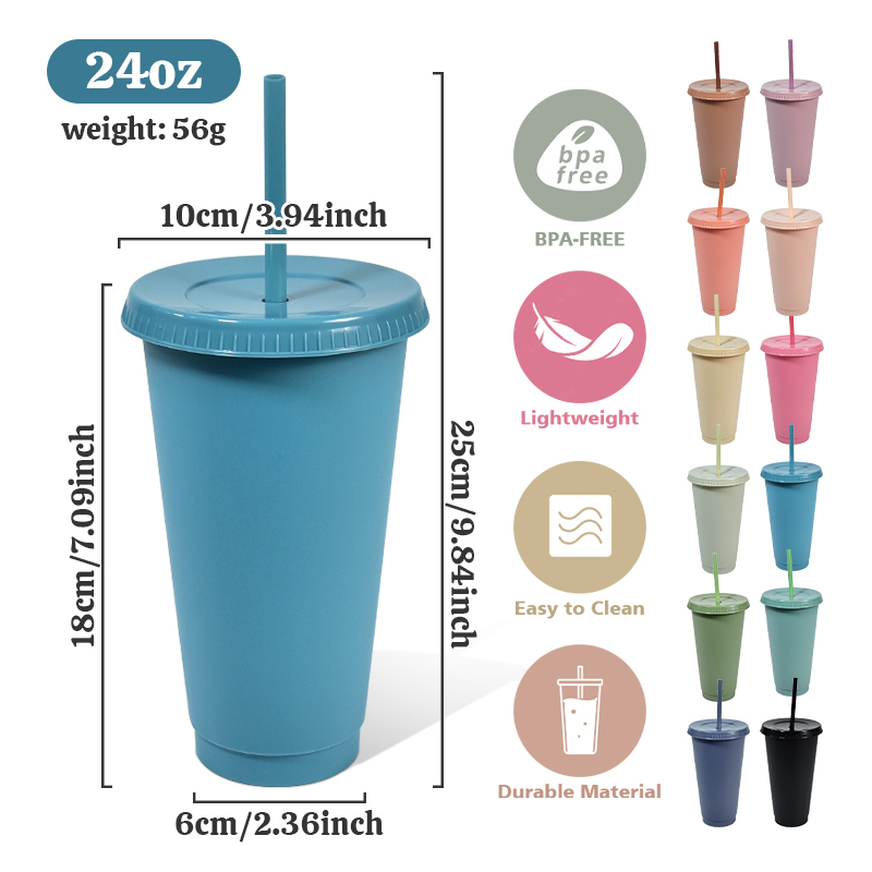 New Colors in Stocked 24oz Plastic Cups Decorative Party Supplies 24oz Cups Matte Unbreakable Plastic Mug with Lid