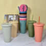 New Colors in Stocked 24oz Plastic Cups Decorative Party Supplies 24oz Cups Matte Unbreakable Plastic Mug with Lid