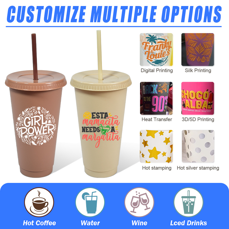 New Colors in Stocked 24oz Plastic Cups Decorative Party Supplies 24oz Cups Matte Unbreakable Plastic Mug with Lid