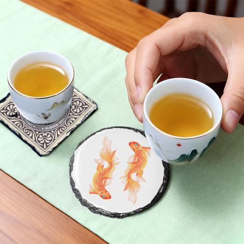 Sublimation Blank 4 Inch Round square Heart Natural Stone Slate Cup Coasters Set Wholesale Bulk Sublimated Slate coaster