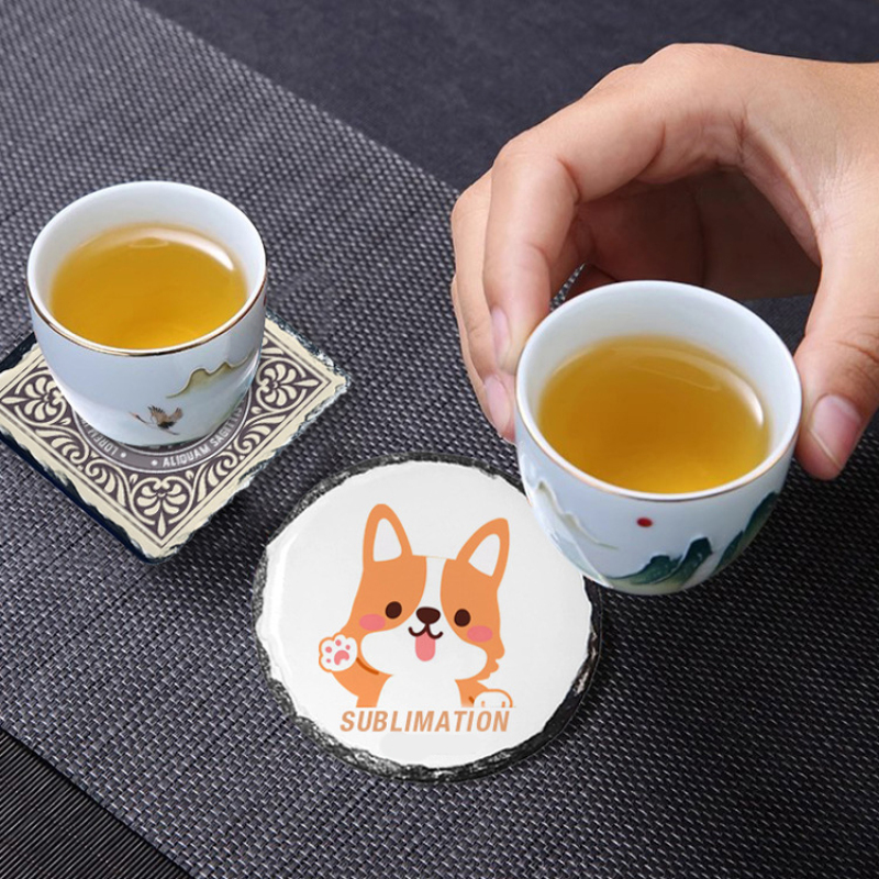 Sublimation Blank 4 Inch Round square Heart Natural Stone Slate Cup Coasters Set Wholesale Bulk Sublimated Slate coaster