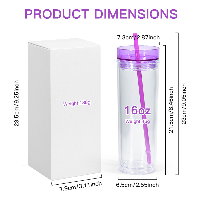 Pre-drilled Snow Globe Tumbler 16 oz Double Wall Snow Globe clear Reusable Plastic Cup with Lid and Straw for Coffee