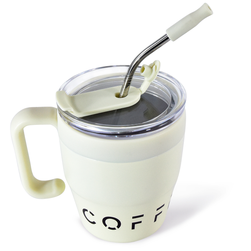 Custom 480ml Double Wall Vacuum Thermoses Mug With Straw Stainless Steel Insulated Coffee Tumbler Cup With Handle