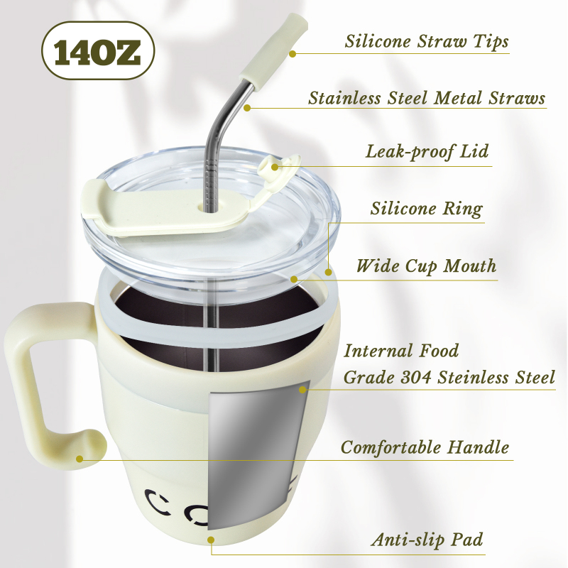Custom 480ml Double Wall Vacuum Thermoses Mug With Straw Stainless Steel Insulated Coffee Tumbler Cup With Handle
