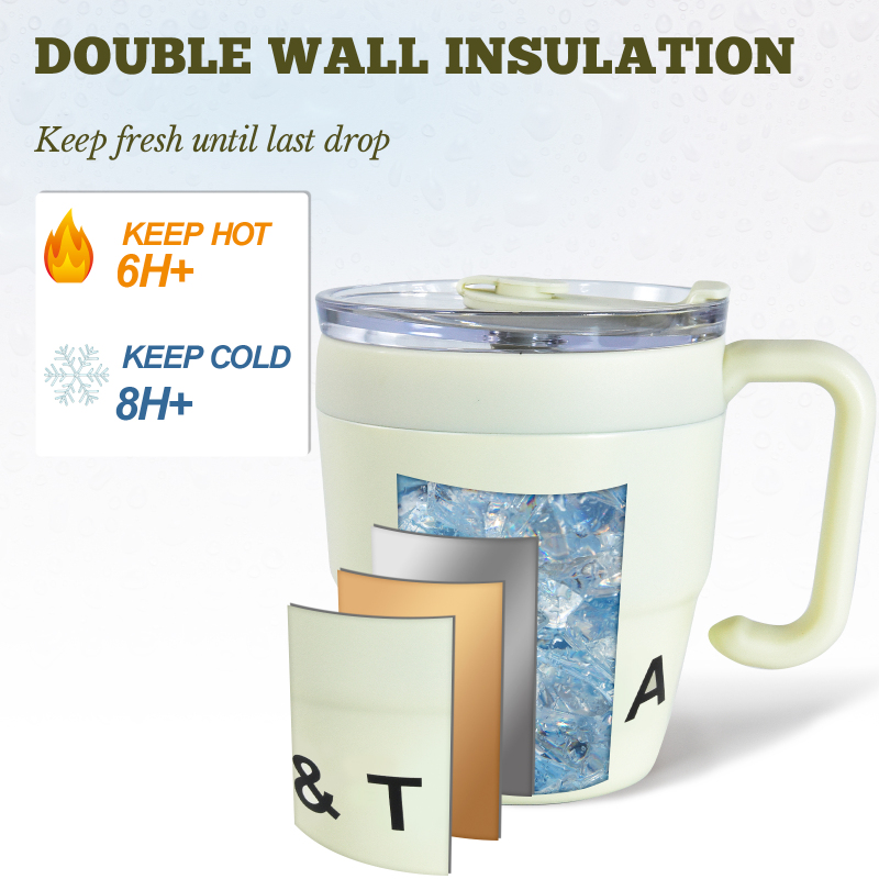 Custom 480ml Double Wall Vacuum Thermoses Mug With Straw Stainless Steel Insulated Coffee Tumbler Cup With Handle