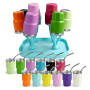 Factory Wholesale 3oz Shot Glass Tumbler Powder Coated Mini Wine Cup Set with Metal Straw Plastic Lid Drying Rack for Laser