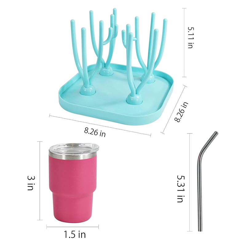 Factory Wholesale 3oz Shot Glass Tumbler Powder Coated Mini Wine Cup Set with Metal Straw Plastic Lid Drying Rack for Laser