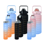 3 In1 Drinking Plastic Sport Bottles Gym Fitness Motivational Water Bottles  With Straw and Handgrip 12sets/ctn