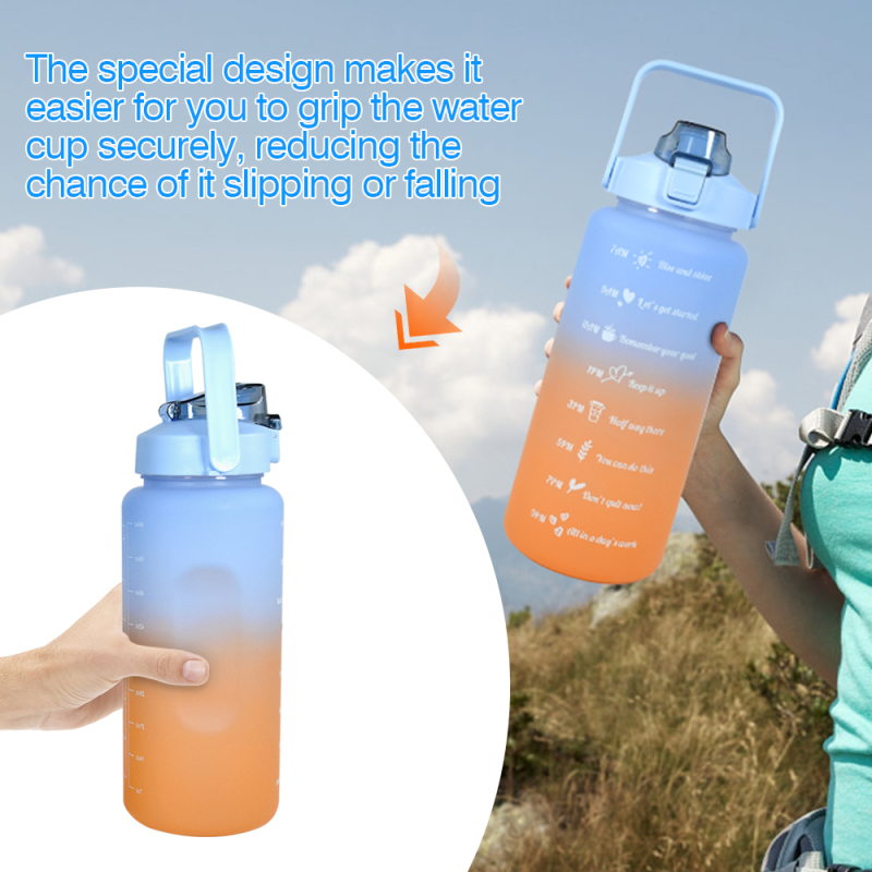 3 In1 Drinking Plastic Sport Bottles Gym Fitness Motivational Water Bottles  With Straw and Handgrip 12sets/ctn