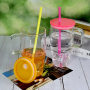 RTS US 6pcs Mixed Colors 20oz Glass Tumbler Clear Mug with Handle Jelly Lid Colored Straw for Sublimation and UV DTF Wraps