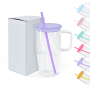 RTS US 6pcs Mixed Colors 20oz Glass Tumbler Clear Mug with Handle Jelly Lid Colored Straw for Sublimation and UV DTF Wraps